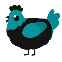 A black and teal chicken with a head pattern
