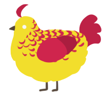 A yellow and crimson chicken with a half-lace pattern