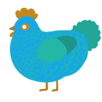 A sky and turquoise chicken with a lace pattern