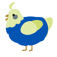 A ultramarine and lemon chicken with a head pattern