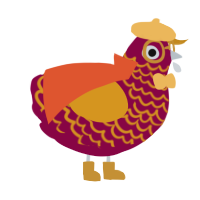 A maroon and ochre chicken with a lace pattern
