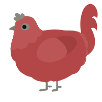 A red chicken with a head pattern