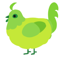 A lime and grass chicken with a head pattern