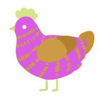 A orchid and gold chicken with a bar pattern