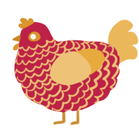 A crimson and honey chicken with a lace pattern