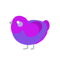 Orange Ravioli, a blurple and amethyst chicken with a head pattern