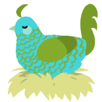 A aqua and chartreuse chicken with a lace pattern