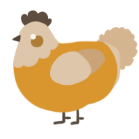A orange and beige chicken with a head pattern
