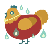 A crimson and ochre chicken with a head pattern