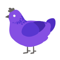 A blurple and indigo chicken with a neck-speckle pattern