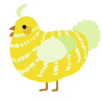 A yellow and apple chicken with a bar pattern