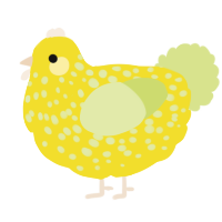 A yellow and lemon chicken with a speckle pattern