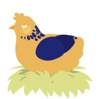 A honey and navy chicken with a neck-speckle pattern