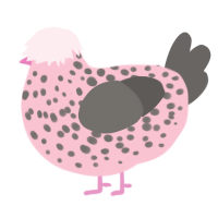 A rose and grey chicken with a speckle pattern