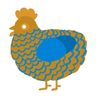 A ochre and sapphire chicken with a lace pattern