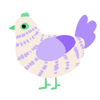 Spring, a cream and lilac chicken with a bar pattern