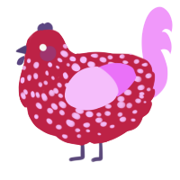 A crimson and lavender chicken with a speckle pattern