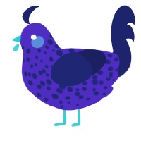 A indigo and navy chicken with a speckle pattern