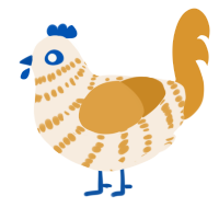 A cream and orange chicken with a bar pattern