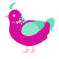 A fuchsia and mint chicken with a neck-speckle pattern