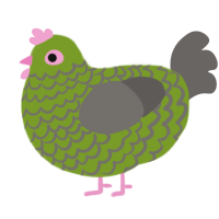 ChickenShapedCactus, a chartreuse and grey chicken with a lace pattern