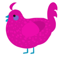 A fuchsia chicken with a speckle pattern
