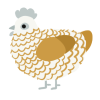 A white and gold chicken with a lace pattern