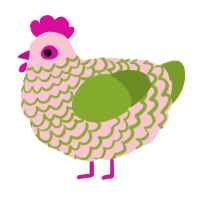 A rose and chartreuse chicken with a lace pattern