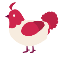 A cream and crimson chicken with a head pattern