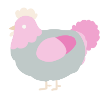 A silver and pink chicken with a head pattern