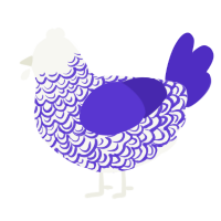A white and indigo chicken with a double-lace pattern