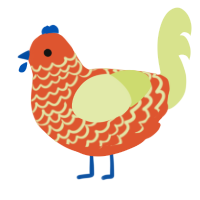 A vermilion and lemon chicken with a lace pattern