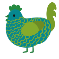 A teal and chartreuse chicken with a lace pattern