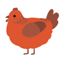 A vermilion and russet chicken with a neck-speckle pattern