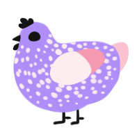 A lilac and rose chicken with a speckle pattern
