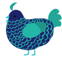 A navy and turquoise chicken with a lace pattern