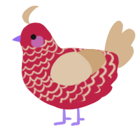 A crimson and beige chicken with a lace pattern