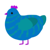 Spectre, a sapphire and teal chicken with a head pattern