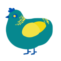 A teal and yellow chicken with a neck-band pattern