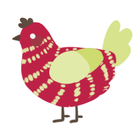 A crimson and lemon chicken with a bar pattern
