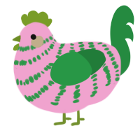 A pink and viridian chicken with a bar pattern