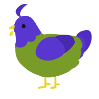 A chartreuse and indigo chicken with a head pattern