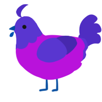 A amethyst and indigo chicken with a head pattern