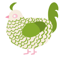 A cream and chartreuse chicken with a lace pattern