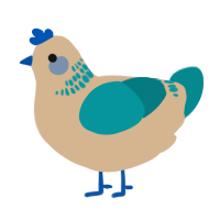 A beige and teal chicken with a neck-band pattern