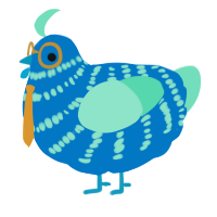 A sapphire and mint chicken with a bar pattern