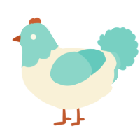 A cream and aqua chicken with a head pattern