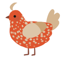 A vermilion and beige chicken with a speckle pattern