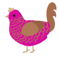 A fuchsia and brown chicken with a lace pattern