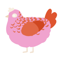A pink and vermilion chicken with a half-lace pattern